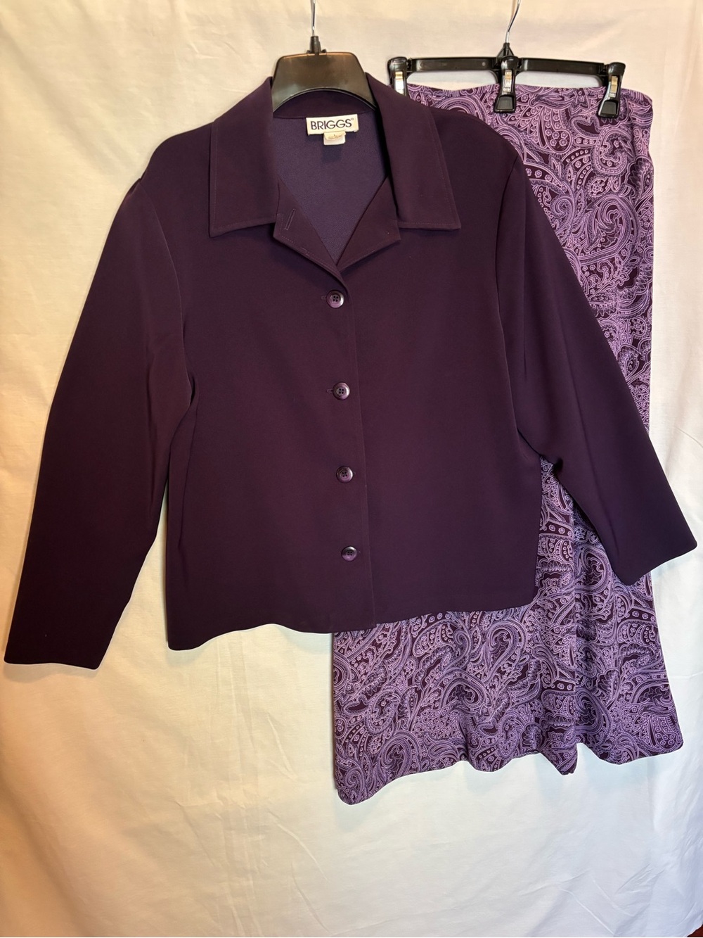 Briggs New York Plum Button-Front Women's Shirt Jacket with Paisley Skirt